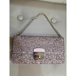 Nwt Kate Spade Rose Gold Pink Glitter Sunset Lane Milou Wallet Clutch Chain Bag
